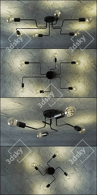 Industrial Loft Chandelier Trio 3D model image 2