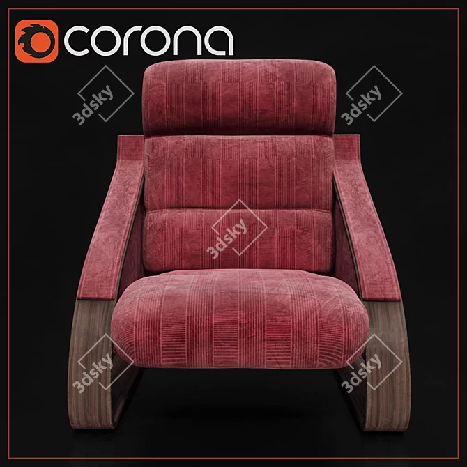 Red Velvet Lounge Chair 3D model image 2