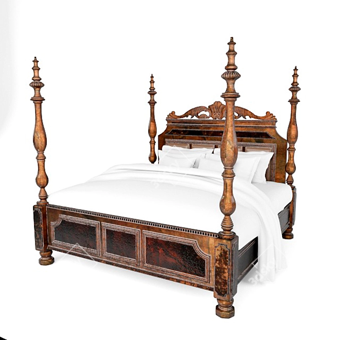 Classic Wood Bed: Timeless Elegance for Your Bedroom 3D model image 1