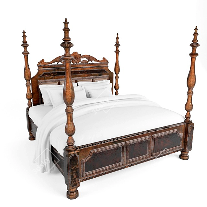 Classic Wood Bed: Timeless Elegance for Your Bedroom 3D model image 2