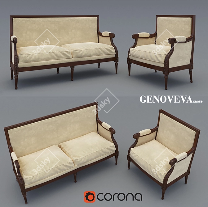 Stylish Genoveva Sofa & Chair 3D model image 1