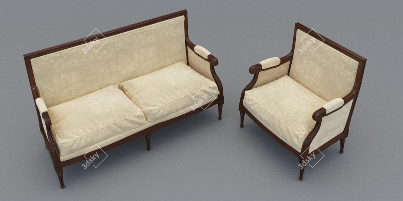 Stylish Genoveva Sofa & Chair 3D model image 2