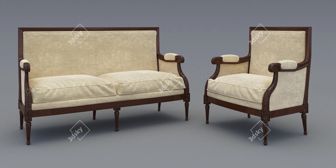 Stylish Genoveva Sofa & Chair 3D model image 3