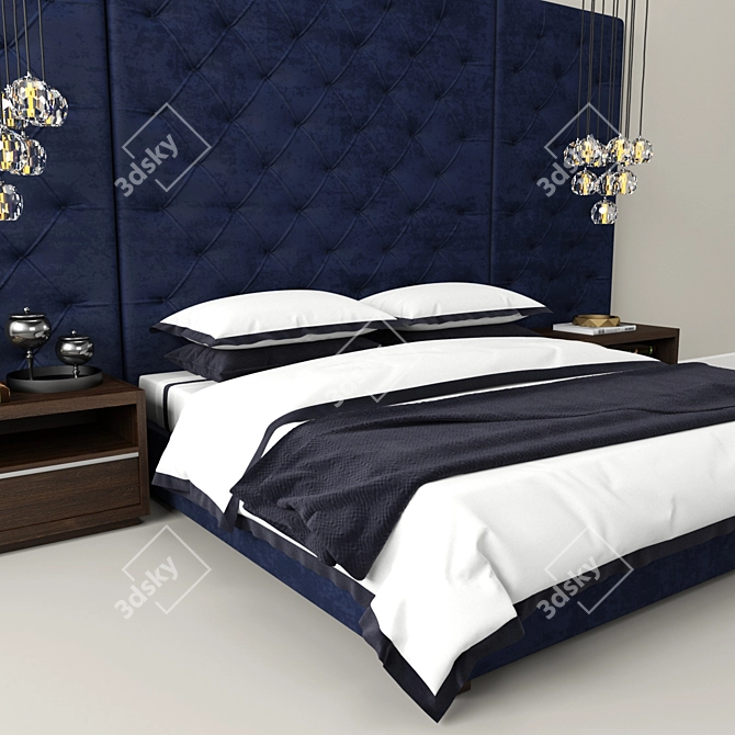 Custom Tufted Platform Bed 3D model image 2