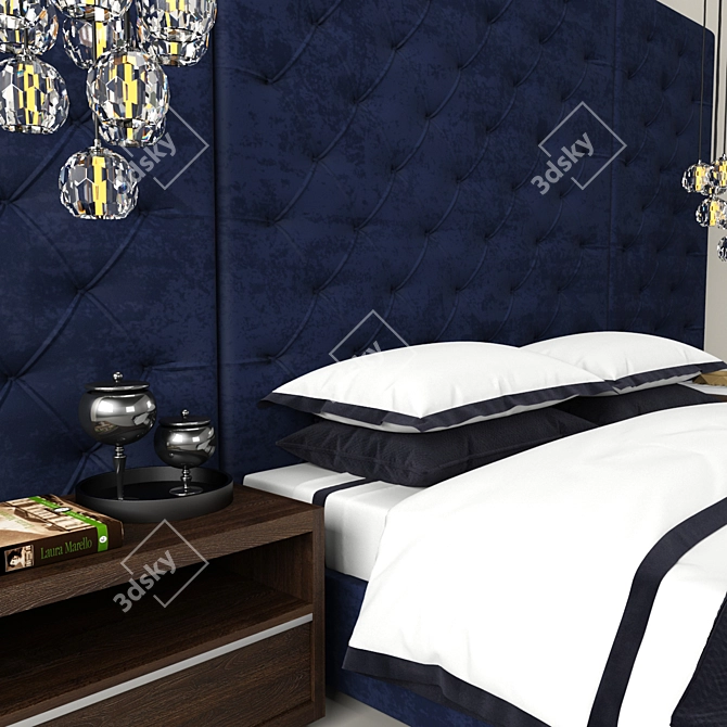 Custom Tufted Platform Bed 3D model image 3