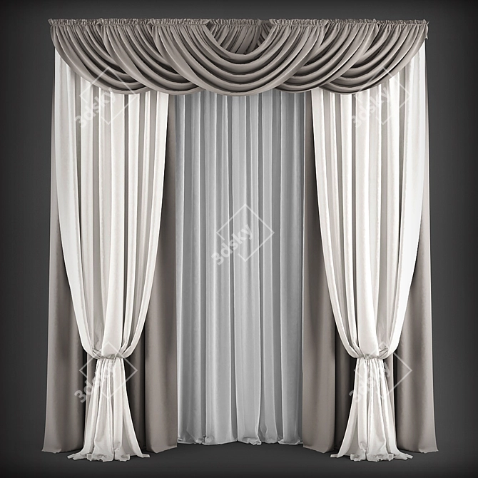 Elegant Classic Style Curtains 3D model image 1