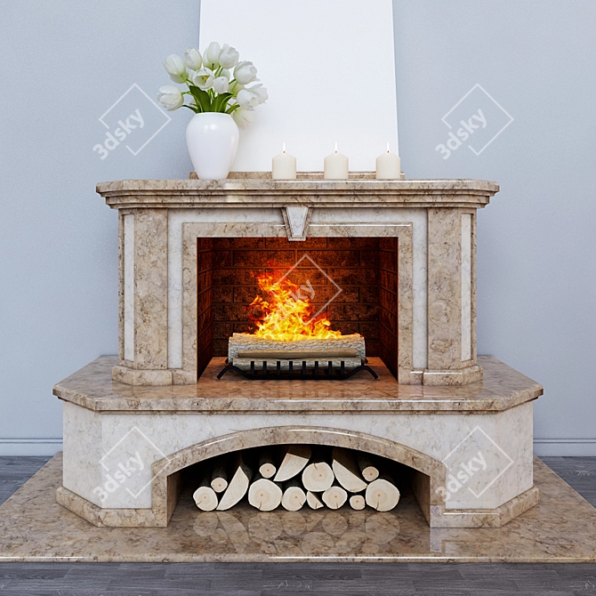 Title: Marble-Faced Open Hearth Fireplace 3D model image 1