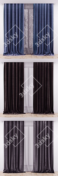 Silk Curtains Set with Additional Textures 3D model image 2