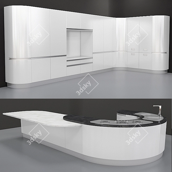 Contemporary Kitchen Island & Pantry 3D model image 1