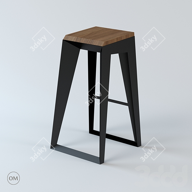 E1 Bar Stool: Steel and Oak, 430x430x765mm 3D model image 1