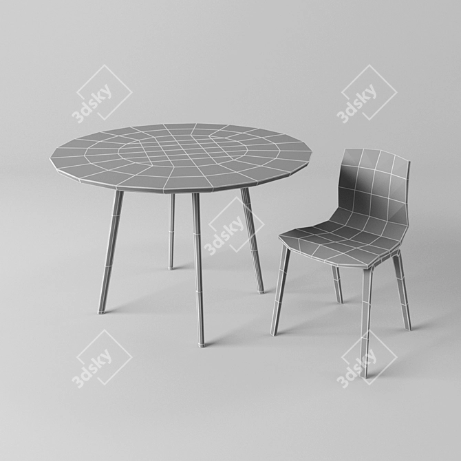 Modern Wood Chair and Table Set 3D model image 3