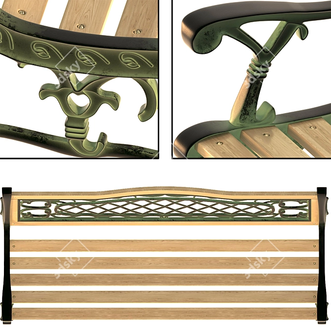 Classic Cast Iron Garden Bench 3D model image 2