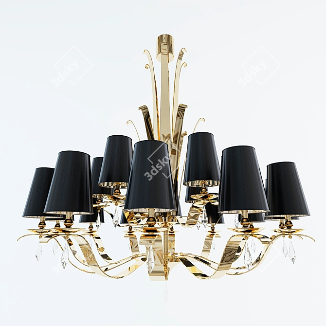 Golden Steel and Black Silk Chandelier 3D model image 1