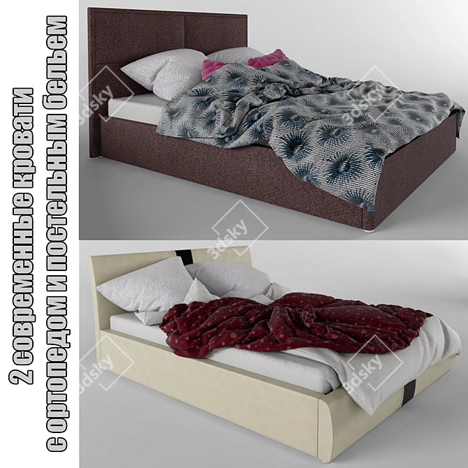 OrthoComfort Beds with Luxury Linens 3D model image 1