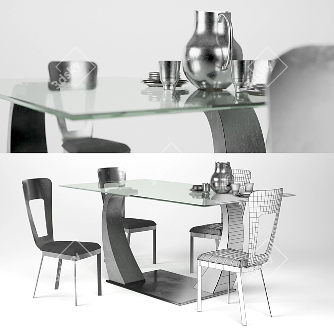 Metal Wings Dining Table 3D model image 2