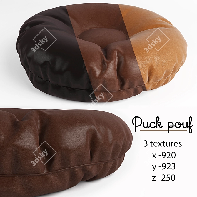 Leather Puck Pouf - Stylish and Versatile 3D model image 1