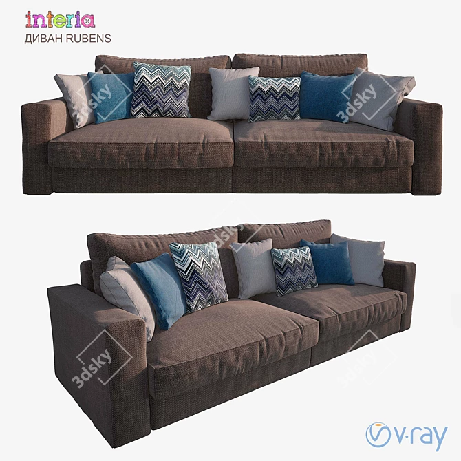 Rubens Comfortable Textile Sofa 3D model image 1