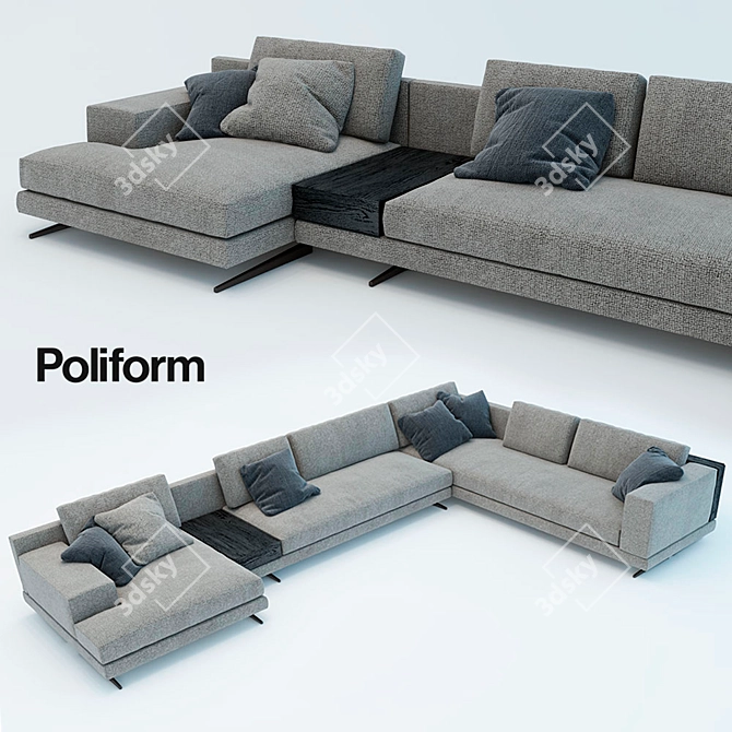 Modern Corner Chaise Sofa 3D model image 1