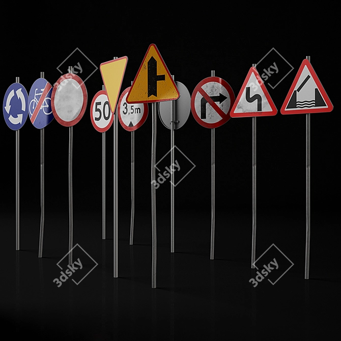 Urban Road Sign Set: Detailed Models with New & Distressed Versions 3D model image 1