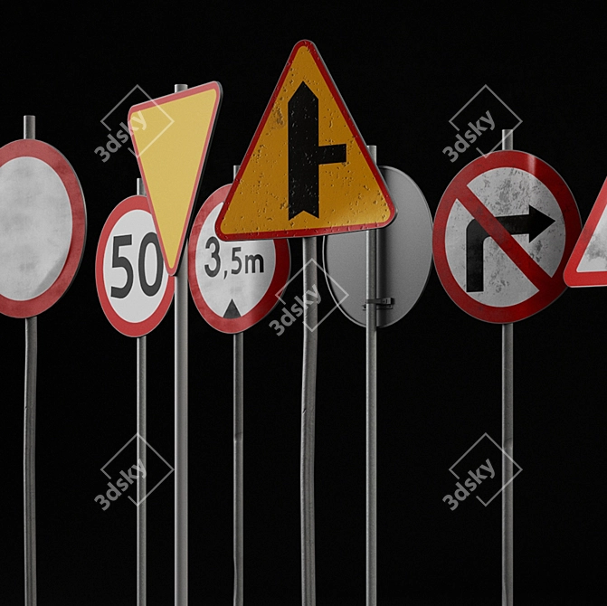 Urban Road Sign Set: Detailed Models with New & Distressed Versions 3D model image 2