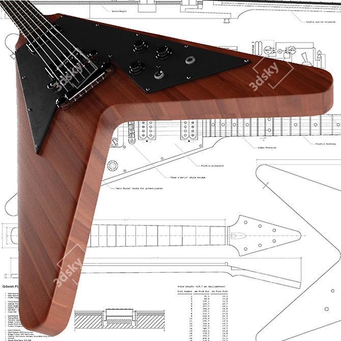 Innovative Arrow-Shaped Flying-V Guitar 3D model image 2