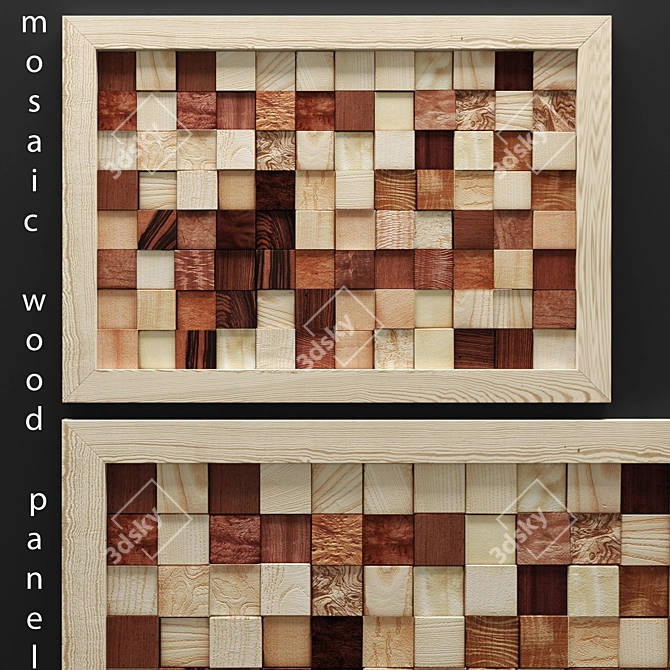 Wood Mosaic Panel: Exquisite Artistry 3D model image 1