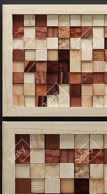 Wood Mosaic Panel: Exquisite Artistry 3D model image 2