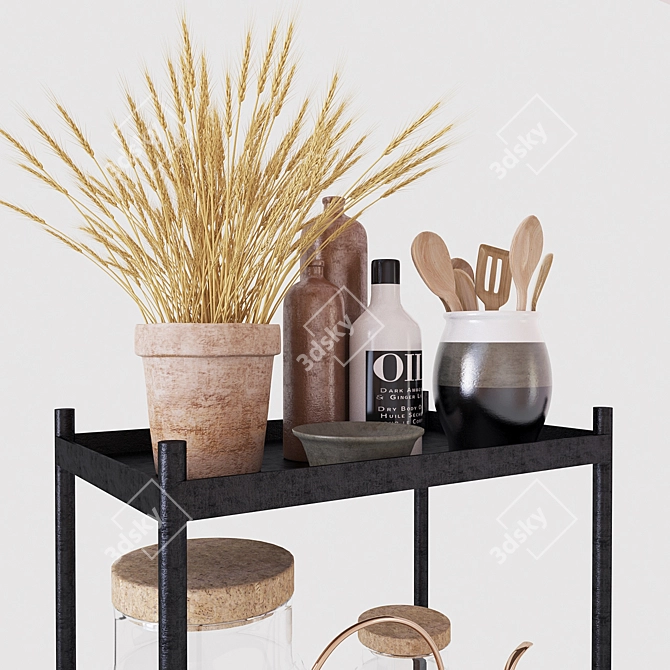 Rustic Plant Trolley with Decor 3D model image 2