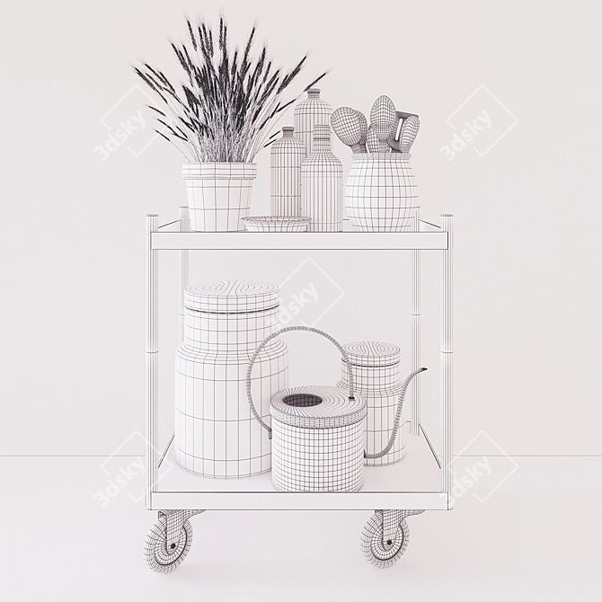 Rustic Plant Trolley with Decor 3D model image 3