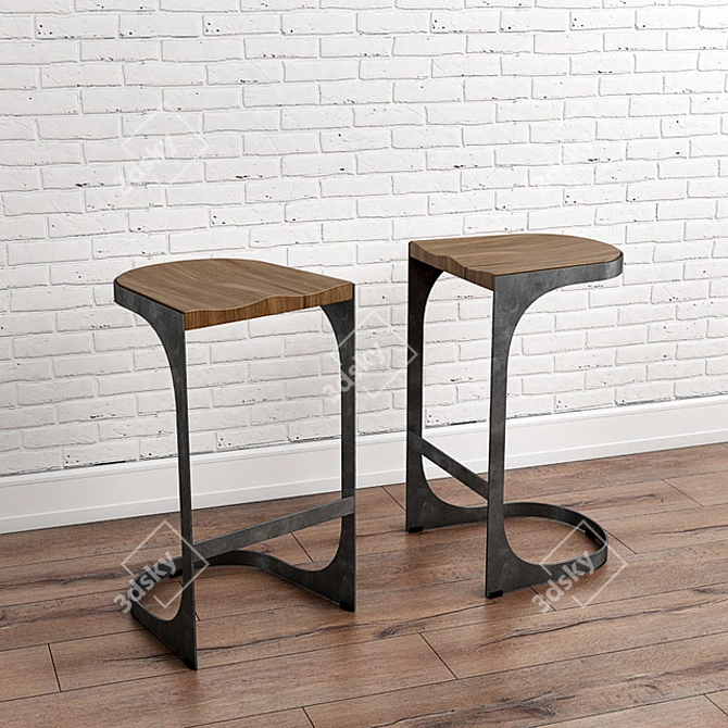 Industrial Loft Bar Stool 3D model image 2