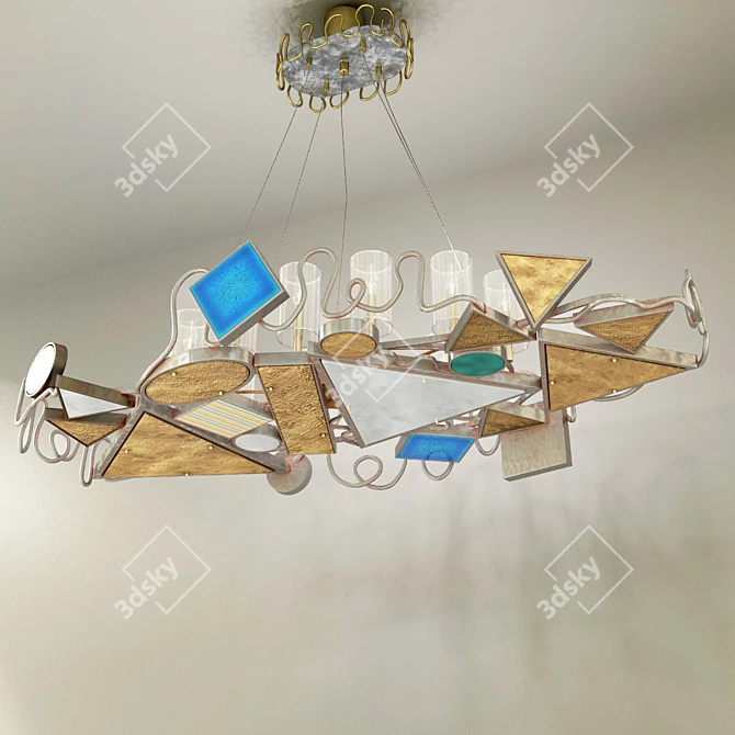 Elegant Metal and Ceramic Chandelier 3D model image 1