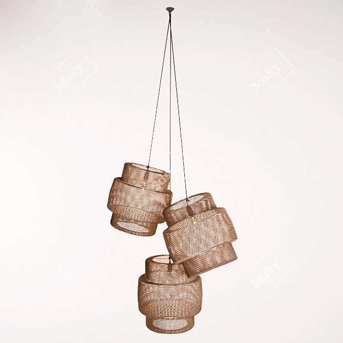 Woven Elegance: Wicker Chandelier 3D model image 3