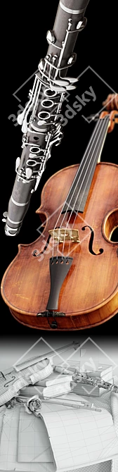 Harmonious Melodies: Violin & Clarinet 3D model image 3