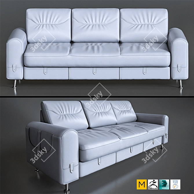 Modern Leather Sofa in Black 3D model image 1