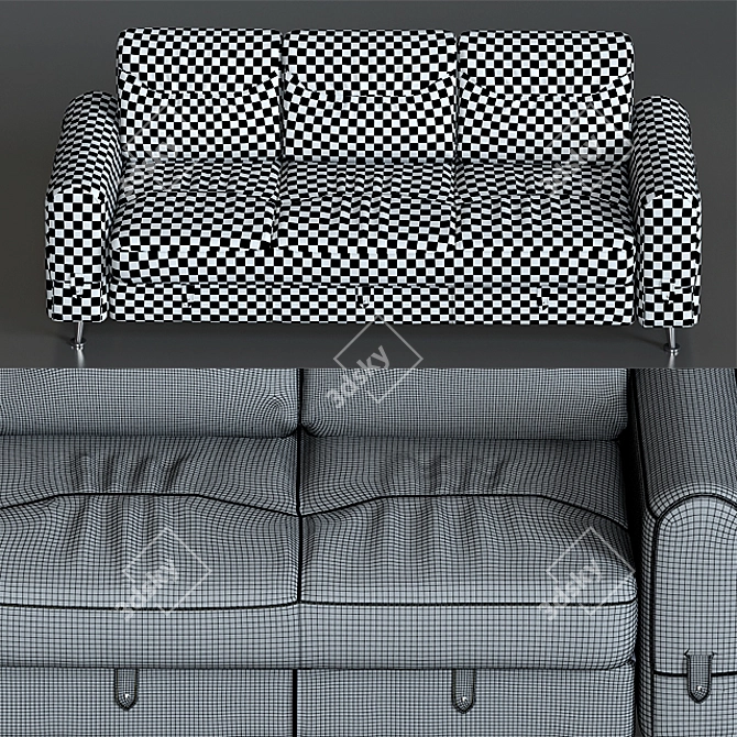 Modern Leather Sofa in Black 3D model image 3