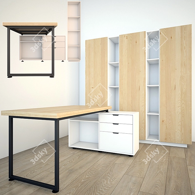 Workspace Organizer: Desk & Cabinet 3D model image 1