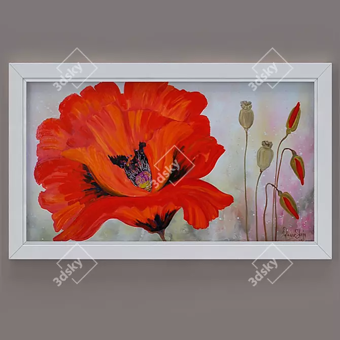 Contemporary Poppy Art Set 3D model image 2