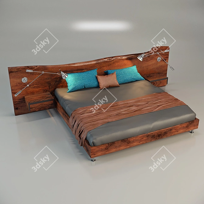 Loft-inspired Solid Wood Bed 3D model image 1