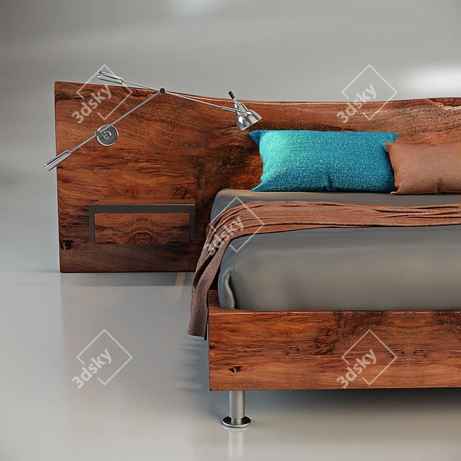 Loft-inspired Solid Wood Bed 3D model image 2