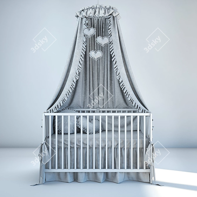 Modern Baby Bed with Bedding & Canopy 3D model image 3