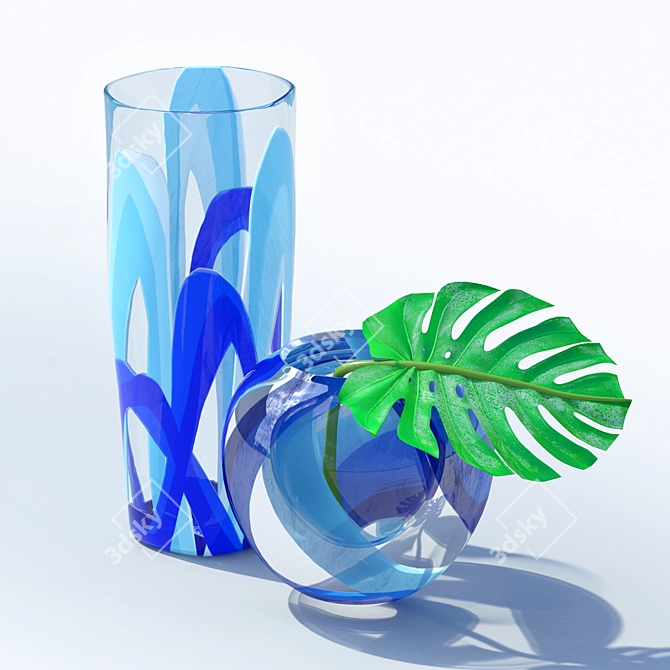 Blue Swirl Art Glass Vase 3D model image 1