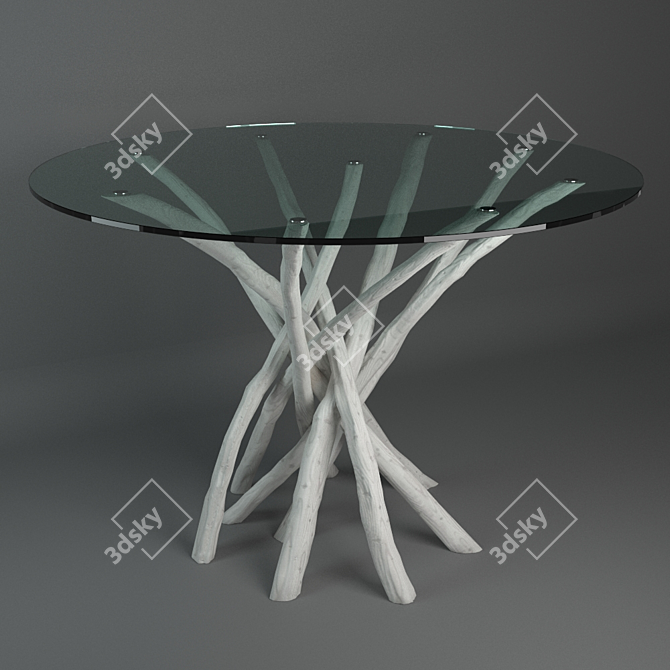 SAHEL White Solid Teak Wood and Glass Table 3D model image 1