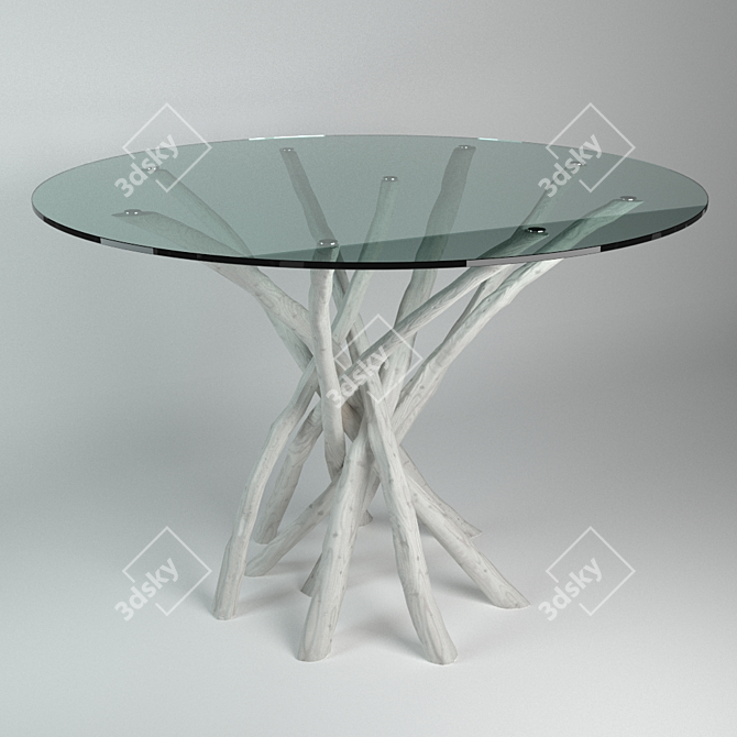 SAHEL White Solid Teak Wood and Glass Table 3D model image 2