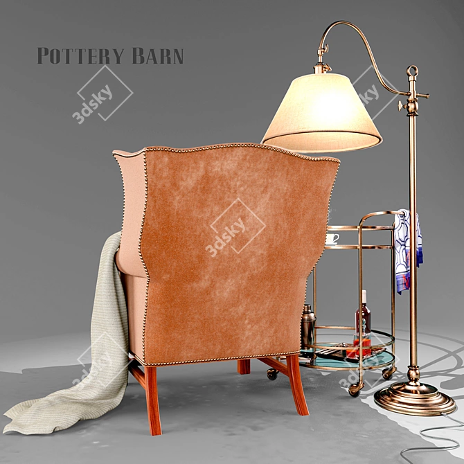 Thatcher Upholstered Wingback Chair Set 3D model image 2