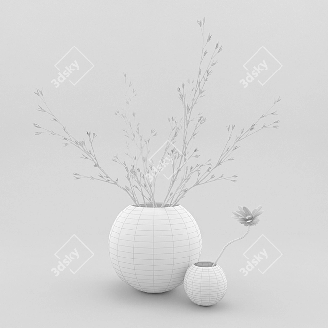 Blossom Duo: Varying Vases, Twin Plants 3D model image 2