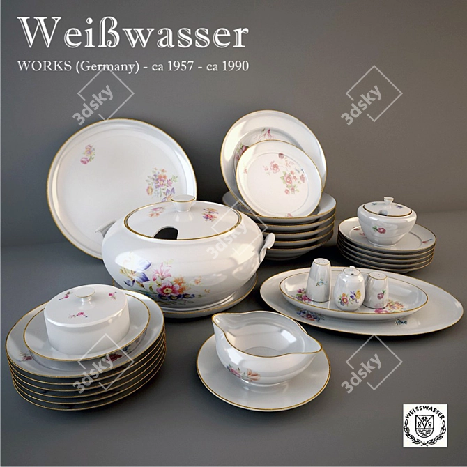 Elegant Porcelain Tableware Set 3D model image 1