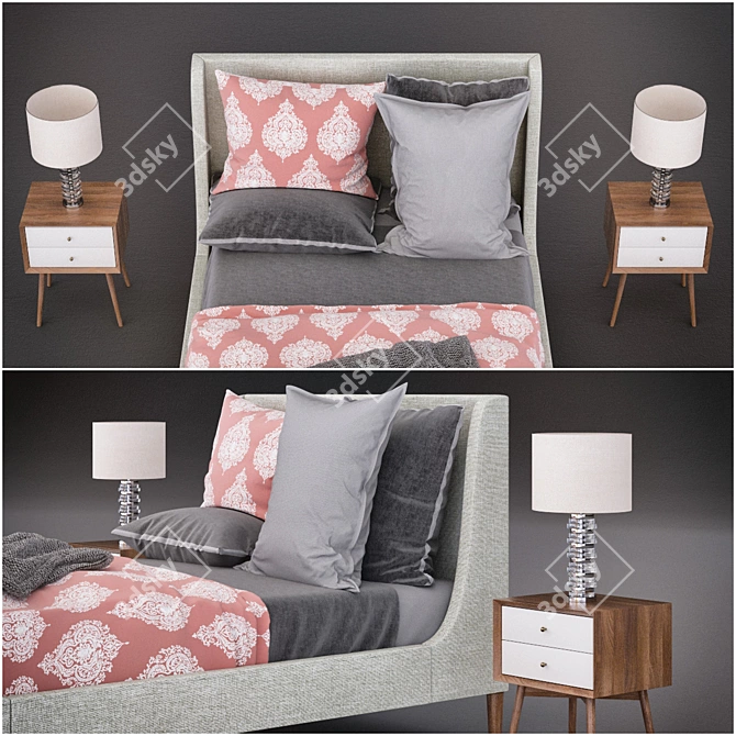 Upholstered Sleigh Bed Set 3D model image 2