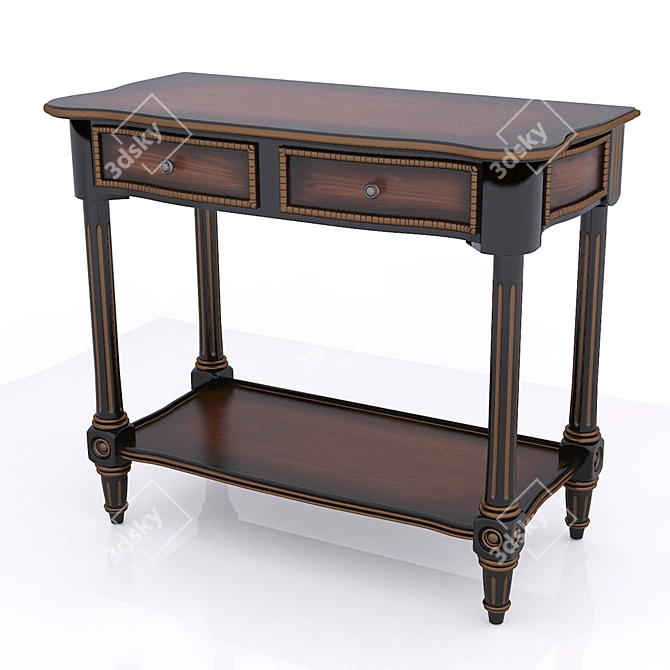 Powell Masterpiece Serpentine Console: Antique Black, 2 Drawers 3D model image 1