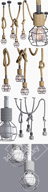 Industrial Rope Suspension Lamp 3D model image 2