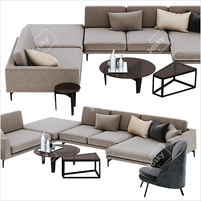 Luxury Hollywood Sofa Set 3D model image 2